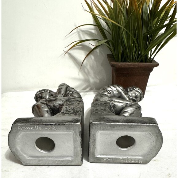 The Thinker Bookends Set Classic Design Silver Finish - Picture 10 of 13